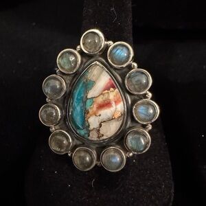 Sterling Silver‎ blue moon turquoise with labrodite Ring